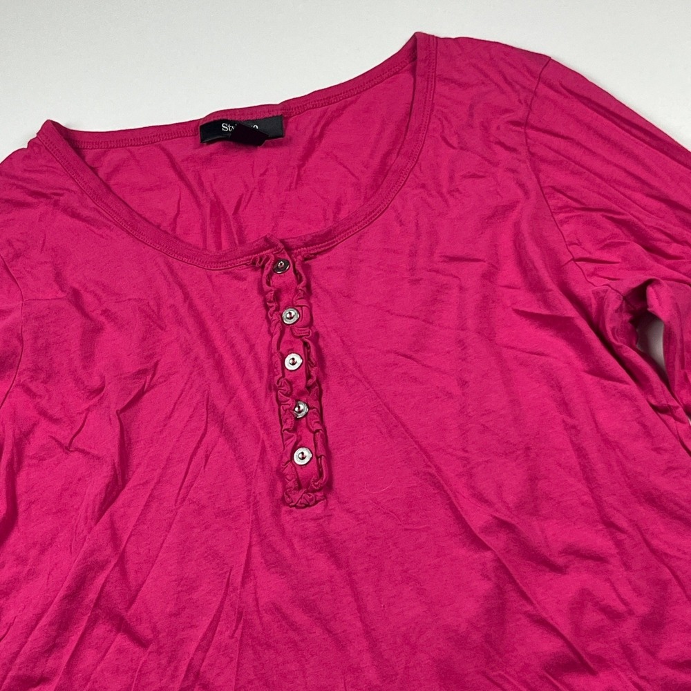 Style & Co 100% Pima Cotton 3/4 Sleeve Ruffle Henley Shirt Size XL Magenta Top